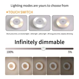 6CM Rechargeable LED Night Light with Touch Switch Magnetic Round Wall Lamp 3 Colors Dimmable Bedroom Cabinet Stairs Night Lamp