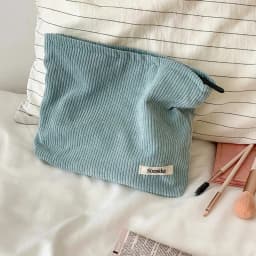 Solid Color Corduroy Makeup Pouch Cosmetic Bag Large Capacity Storage Bag Portable Wash Skincare Toiletry Bag Travel Organizer