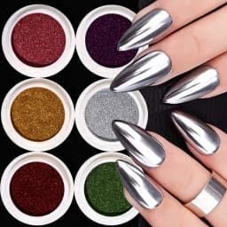6 Pcs Elegant Mirror Chrome Effect Metallic Dust Holographic Glazed Manicure Decoration Reflective Gold Silver Glitters Powder