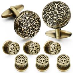 Antique Gold Silver Cufflinks and Tuxedo Studs Set Vintage Enamel Hollow Royal Pattern High End Mens Jewelry Gifts for Wedding