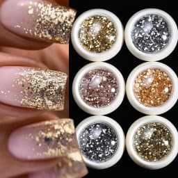 6 Pcs Elegant Mirror Chrome Effect Metallic Dust Holographic Glazed Manicure Decoration Reflective Gold Silver Glitters Powder