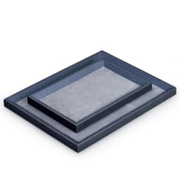 Oirlv Dark Blue PU Leather Jewelry Display Tray with Microfiber Jewelry Storage Pallet for Necklace Bangle Ring Earring Bracelet