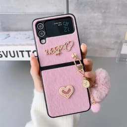 Pearl Love Plush Pendant Phone Case for Samsung Galaxy Z Flip 7 FE 5g ZFlip 6 Z Flip 7 6 5 4 3 Love Heart Plush Shockproof Cover