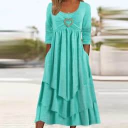 Elegant Office Women Patchwork Pockets Midi Dress Round Neck Basic Solid Long Sleeve Dress Lady Casual Summer Ruffles Club Dress