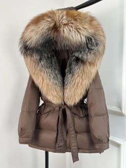 Lagabogy 2025 Thick Warm Mid-Long Puffer Coat Real Fox Fur Collar White Duck Down Coat Female Loose Warm Hooded Parkas With Belt