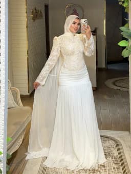 Customized Modest Muslim Hijab Wedding Dress High Neck Lace Appliques Bridal Gown Ruched Chiffon Islamic Robe De Mariée