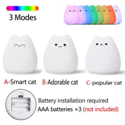 LED Cat Night Light for Kids Soft Silicone Touch Sensor 7 Colors Changing Cartoon Sleeping Lamp for Bedroom Nursery Decoration