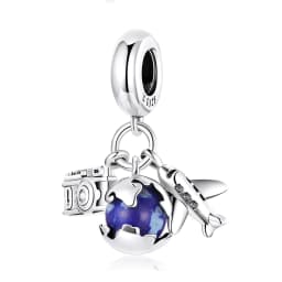 Bamoer 925 Sterling Silver Universe Series Star & Moon Beads Blue Planet Pendant Charms for Women Bracelet DIY Fine Jewelry Gift