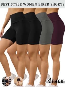 4 Pack Women's High Waisted Biker Shorts Super Soft Tummy Control No See Through Workout Yoga Running Gym Fitness Shorts