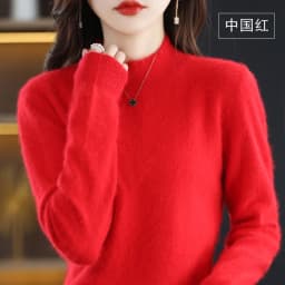 Autumn and Winter New 100% Mink Cashmere Women's Sweater Half High Collar Pullover Casual Knitting Korean Loose Fashion Top