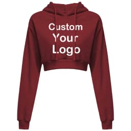 Customized Logo Print Crop Hoodie Women Spring Autumn Pullovers Ladies Solid Color Drawstring Hooded Full Sleeve Sweatshirt