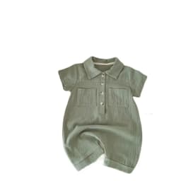 Summer Baby Infant Short Sleeve Jumpsuit Solid Color Baby Creeper Casual Pocket Work Suit Bodysuit Romper Creeper 0-24 Months