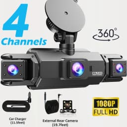 360° Car DVR Dash Cam 4 Lens Front Rear Left Right Inside IPS Screen Rotatable Lens Night Vision 24H Parking G-Sensor Black Box