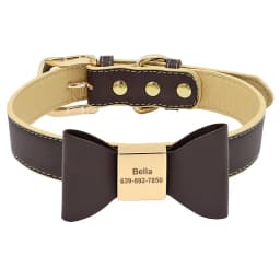 Personalized Dog Collar Cute Bowknot Engraved Dog Collars PU Leather Puppy Cat Necklace Adjustable for Small Medium Large Dogs