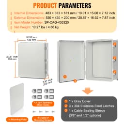 SucceBuy Outdoor Electrical Junction Box ABS Plastic&Hinged Cover Stainless Steel Latch IP67 Waterproof to Electrical Projects