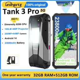 Unihertz Tank 3 Pro 8849 Rugged Smartphone Android 5G with 100 Lumens Projector 32/36GB 512GB 23800mAh Waterproof 200MP Phones