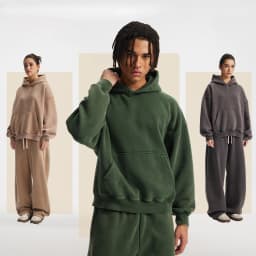 Custom LOGO men's new short BOXY version 370G heavy fleece worn old hooded sweater scimitar wide leg trousers couple suit