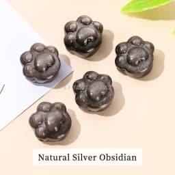 1 Pc Natural Stone Gold Silver Obsidian Carved Bead Cat Paw Pixiu Animals Cute Bead With Hole For Jewelry Making Diy Necklace