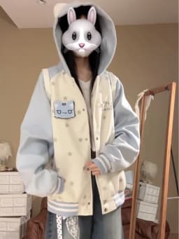 2000s Japan Harajuku Kawaii Print Patchwork Dot Zip Up Hoodie Coat Y2k American Vintage Winter New Warm Top Hooded Sweatshirts