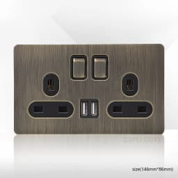 Retro Metal Brushed Antique Stainless Steel Push Button Switch Panel UK 13A Socket with USB Phone Charging for Home Improvement
