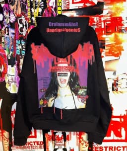 Men Gothic Horror Print Zip Up Hoodie Dark Anime Face Graphic Sweatshirt Y2K Harajuku Streetwear Outerwear Casual Black Tops