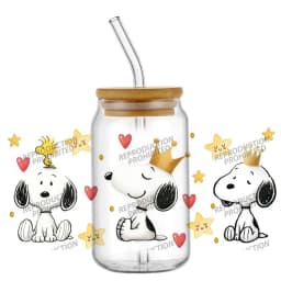 cartoon dog pattern 16OZ UV DTF Cup Wrap Stickers Waterproof Durable DIY Snoopy Design For Libbey Glass Home decoration