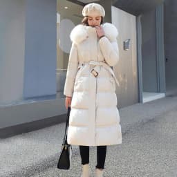 Winter Women Long Parkas Solid Colo Neck Hooded Cotton Jacket Pockets Windproof Zipper Closure Padded Outwear