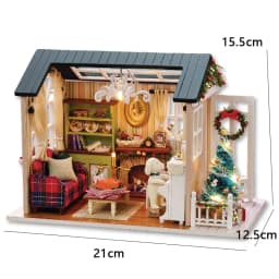 Pink DIY Miniature Dollhouse Kit 2-Level Sweet Home with LED Light Outdoor Patio Creative Handmade Model for Birthday Gift
