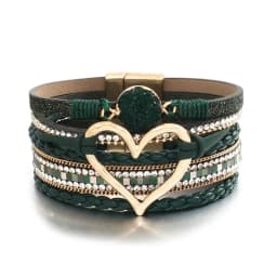 Amorcome Fashion Braided Leather Wrap Bracelets Bangles Multilayer Resin Stone Hollow Heart Charm Bracelets Women Gift Pulseira