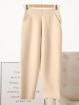 Women 100% Merino Wool Pants Autumn Winter Thick Warm Soft Comfortable Pencil Pants New Fashion Elastic Waist Knitted Trousers