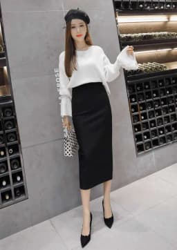 2024 summer new women's stretch slim temperament bag hip skirt ladies Knee-Length Casual Polyester Solid