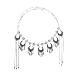 Retro Silvery Alloy Hollow Moon Pendant Forehead Headpiece for Women Boho Ethnic Indian Kurdish Gypsy Hair Accessories Jewelry