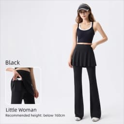 Women's High Waist Tummy Control Flared Yoga Pants with Skirt Overlay 2-in-1 Fall Outwear Sports Leggings for Gym Running