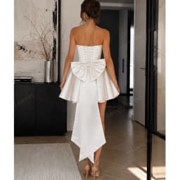 Graceful Short-Length Wedding Dresses Satin With Bow Mini Ball Gown Sleeveless Strapless Customized Bride Dress Prom Dresses