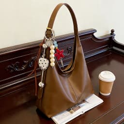 Elegant Shoulder Underarm Bags with Pendant Solid Color Synthetic Leather Handbags for Women Everyday Travel Shopping, Parties