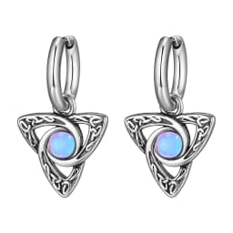 Vnox Retro Celtic Knot Triangle Earrings for Men Women,Black Opal Stone Hoop Earrings,Vintage Stainless Steel Geometric Earrings