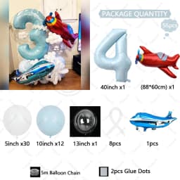 56Pcs Airplane Themed Blue Digital Balloon Set 1-9 Birthday Party Decoration baby Shower Globos Gift Shooting Props