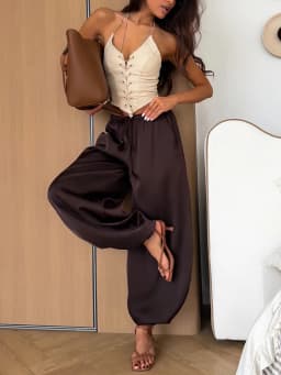 2026 Summer Women Harem Pants High Waist Drawstring Loose Wide Leg Trousers Green Casual Beach Vacation Outfit