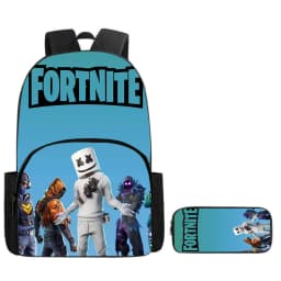 Fortnite Cartoon 2-Piece Set Backpack with Front Pocket Pencil Case Unisex Large Capacity School Bag Ages 5-8