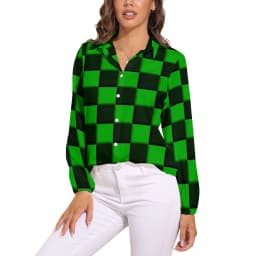 Black Checkerboard Blouse Classic Black and White Checker Office Print Blouses Women Autumn Oversize Long Sleeve Casual Shirts