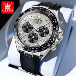 OLEVS 2875 Original Luxury Brand Quartz Watch for Men Silicone Strap Chronograph Auto Date Waterproof Moon Phase Man Sport Watch