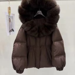 OFTBUY 90% White Duck Down Real Fox Fur Puffer Coat Drawstring Waist Winter Outerwear For Cold Weather Women Short Down Parka