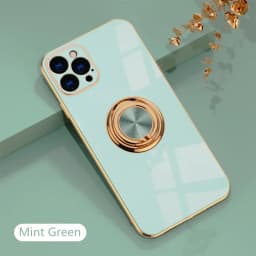 Luxury Plating Silicone Case For iPhone 16 15 14 13 12 11 Pro Xs Max Mini SE XR 8 Metal Ring Holder Stand Shockproof Soft Cover