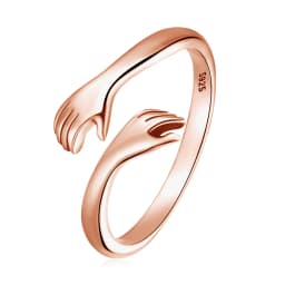 BISAER 925 Sterling Sliver Hand Hug Open Ring Heart Forever 3 Colors Rings Plated Platinum For Women Party Wedding Fine Jewelry