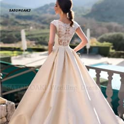 Customized Elegant Simple Boho Satin Lace Wedding Dress for Women O-Neck A-Line Party Bride Gown with Pockets Vestidos De Novia