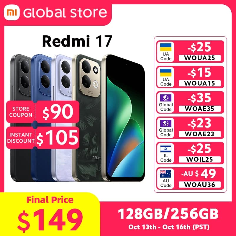 Global Version Xiaomi Redmi 17 Smartphone 128G / 256G ROM 120Hz 6.9" Display 50MP 45W Turbo Charging 7500mAh MTK Helio G91-Ultra