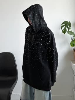 [EAM] Black Rhinestones Shining Thick Sweatshirt New Hooded Long Sleeve Women Big Size Fashion Tide Spring Autumn 2026 1DJ0096