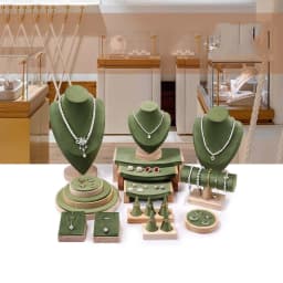 Solid Wood Green Velvet Jewelry Display Stand for Ring Stud Necklace Pendant Bracelet Storage and Display Rack