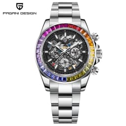 PAGANI DESIGN Personalized Men Automatic Mechanical Watch Colorful Gemstone Bezel Small Three-Pin Tachymeter Design Chronograph