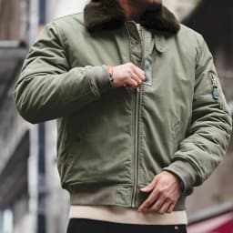 Maden Men's Vintage B-15 Bomber Jacket Green Khaki Faux Rabbit Fur Collar Thick Padded Winter Coat Warm Windproof Zipper Parka